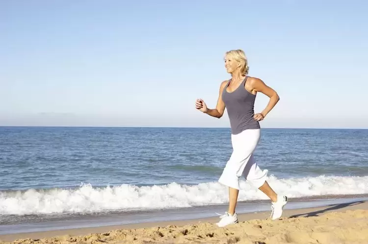 An aged woman who jogs for weight loss and good heart function