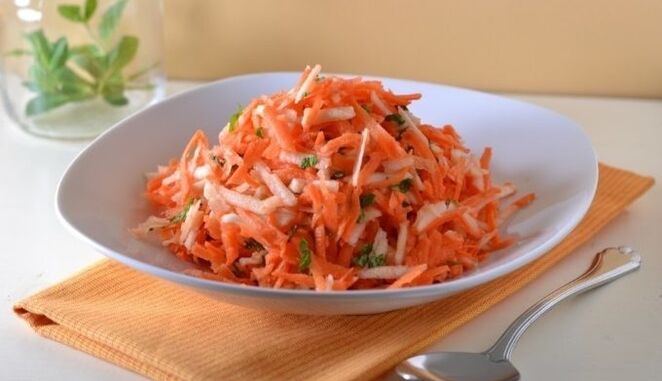 Dietary carrot and apple salad provides the body of a losing weight person with vitamins